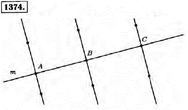 Начертите прямую m и отметьте на ней три точки A, B и C. Через эти точки проведите прямые, перпенд..., Задача 13095, Математика