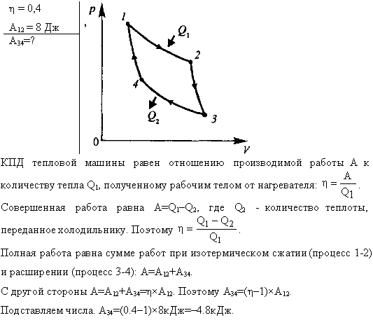 Определить работу изотермического сжатия газа, совершающего цикл Карно, КПД которого 0,4, есл..., Задача 13528, Физика
