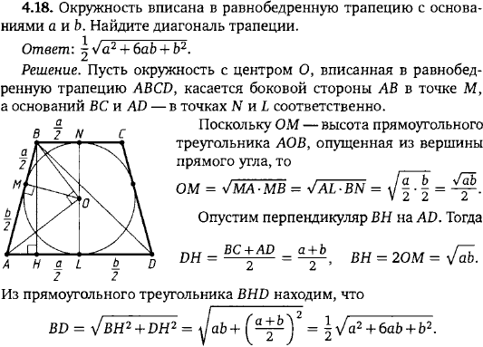 Окружность вписана в равнобедренную трапецию с основаниями a и..., Задача 15531, Геометрия