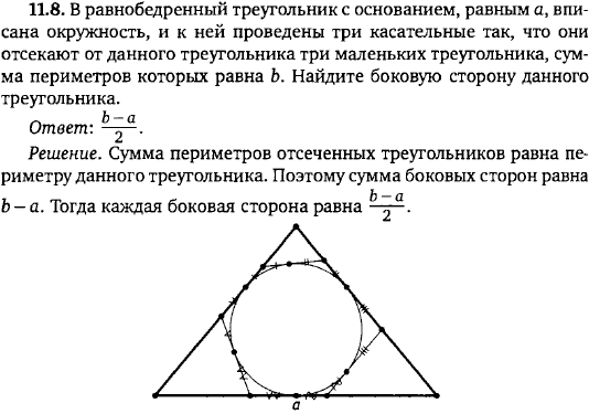 В равнобедренный треугольник с основанием, равным a, вписана окружность, и к ней проведены три касательные так, что они ..., Задача 15735, Геометрия