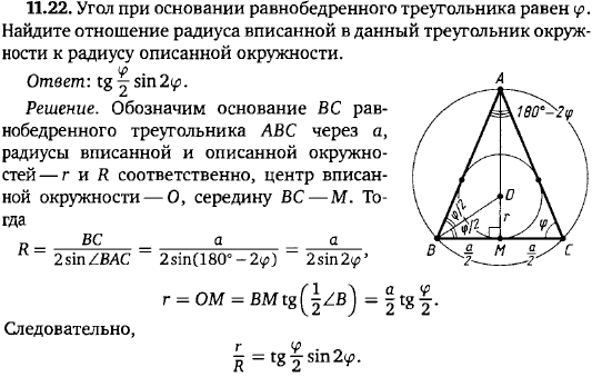 Угол при основании равнобедренного треугольника равен ф. Найдите отношение радиуса вписанной в д..., Задача 15749, Геометрия