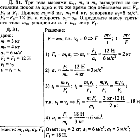 Три тела массами m1, m2 и m3 выводятся из состояния покоя за одно и то же время под действием сил F1, F2 и F3. Причем m1 = 3 ..., Задача 16311, Физика