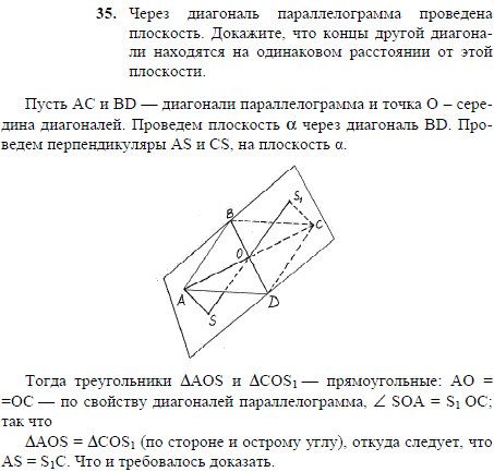Через диагональ параллелограмма проведена плоскость. Докажите, что концы другой диагонали наход..., Задача 1993, Геометрия