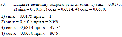 Найдите величину острого угла x, если: sin(x) = 0,0175; sin(x) = 0,501..., Задача 2405, Геометрия