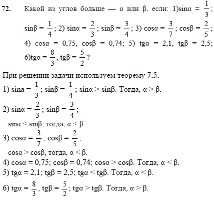 Какой из углов больше α или β, если: sin(α) = 1/3, sin(β) = 1/4; sin(α) = 2/3, sin(β) = 3/4; cos(α) ..., Задача 2427, Геометрия