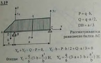 Горизонтальная балка AC, опертая в точках B и C, несет между опорами B и C равномерно распределенную нагрузку интенсивности q Н/м..., Задача 2677, Теоретическая механика