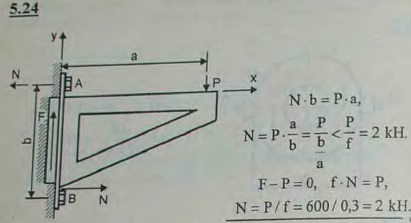 Кронштейн, нагруженный вертикальной силой P=600 Н, прикреплен к стене двумя болтами. Определить затяжку болтов, необходимую для..., Задача 2794, Теоретическая механика