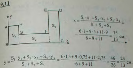Найти координаты центра тяжести однородной пластинки, изображенной на рисунке, зная, что AH=2 см..., Задача 2899, Теоретическая механика