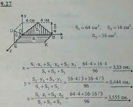 Тонкий однородный лист изогнут в виде двух треугольников и квадрата, как показано на рисунке: равнобедренный..., Задача 2915, Теоретическая механика