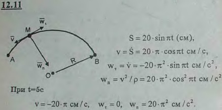 Точка движется по дуге окружности радиуса R=20 см. Закон ее движения по траектории: s=20 sin πt (t — в..., Задача 2966, Теоретическая механика