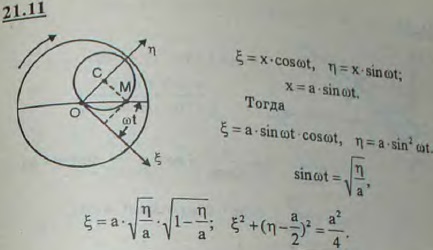 Резец M совершает поперечное возвратно-поступательное движение согласно закону x=a sin ωt. Найти уравнение траектории конца ре..., Задача 3182, Теоретическая механика