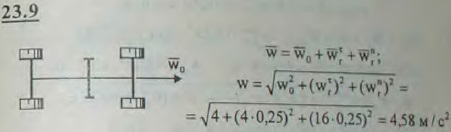 Автомобиль на прямолинейном участке пути движется с ускорением w0=2 м/с2. На продольный вал насажен вращающийся маховичок радиуса R=0,25 м, имею..., Задача 3222, Теоретическая механика