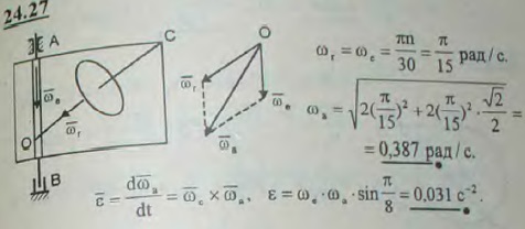 Квадратная рама вращается вокруг оси AB, делая 2 об/мин. Вокруг оси BC, совпадающей с диагональю рамы, вращается диск, делая 2 об/мин..., Задача 3311, Теоретическая механика