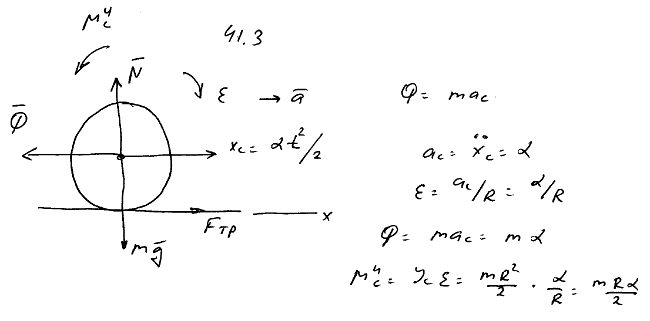 Колесо массы M и радиуса r катится без скольжения по прямолинейному горизонтальному рельсу. Определить главный вектор и..., Задача 3895, Теоретическая механика