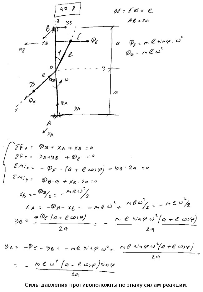 К вертикальному валу AB, вращающемуся с постоянной угловой скоростью ω, жестко прикреплены два стержня. Стержень OE образует с валом угол φ, ст..., Задача 3923, Теоретическая механика