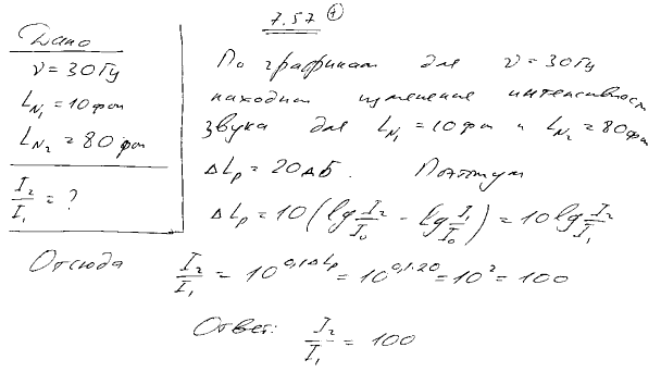 Уровень громкости тона частотой 30 Гц сначала был 10 фон, а затем повысился до LN2=80 фон. ..., Задача 6219, Физика