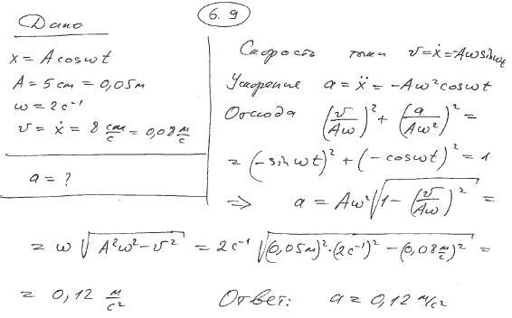 Точка совершает колебания по закону x=A cos ωt, где A=5 см; ω=2 с-1. Определить ускорение точк..., Задача 6238, Физика
