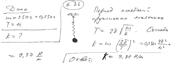 Грузик массой m=250 г, подвешенный к пружине, колеблется по вертикали с период..., Задача 6265, Физика
