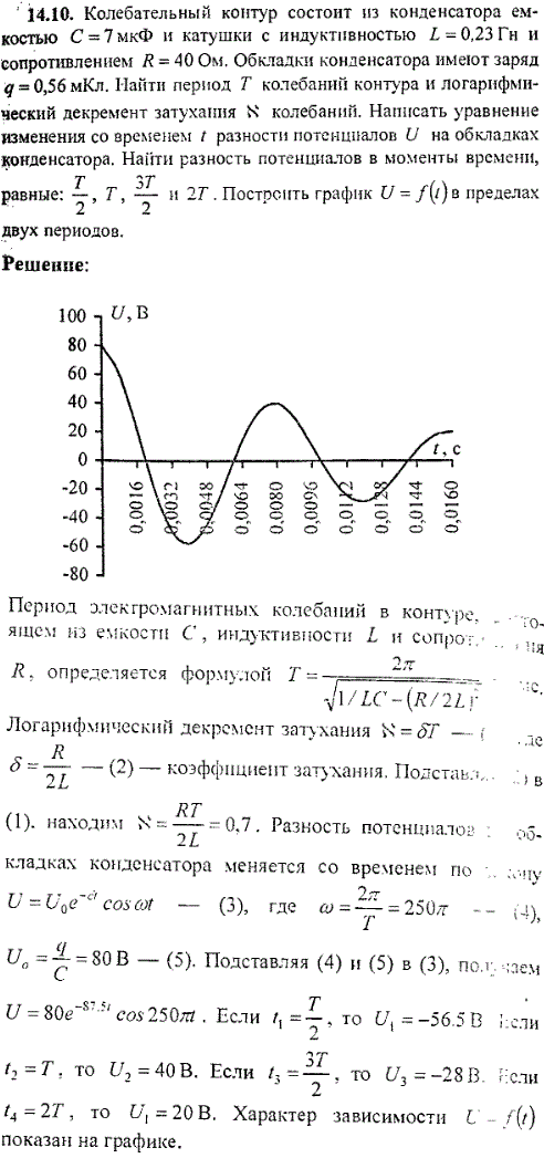 Колебательный контур состоит из конденсатора емкостью С = 7 мкФ и катушки с индуктивностью L = 0,23 Гн и сопротивлением R = 40 Ом. Обкладки конденсатора им..., Задача 9446, Физика