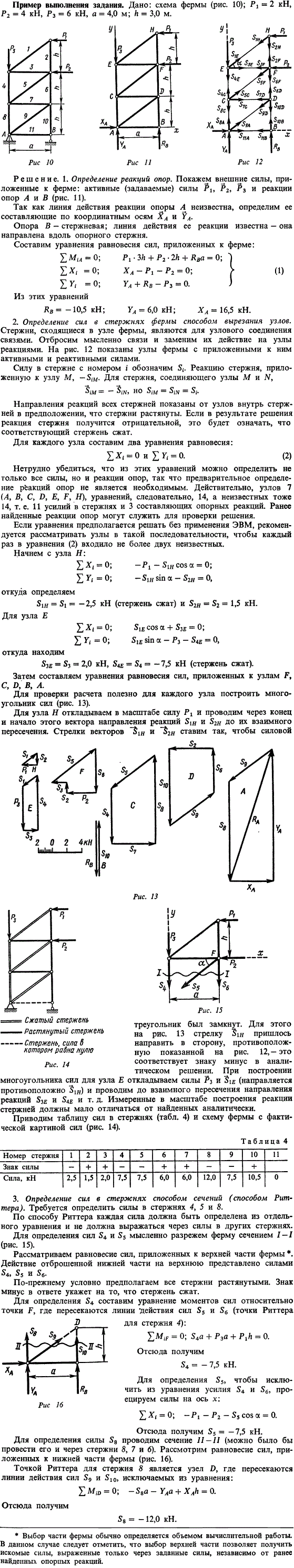 Дана схема фермы P1=2 кН, P2=4 кН, P3=6 кН, a=4 м, h=3 м. Определить реакции опор фермы от заданной ..., Задача 14032, Теоретическая механика