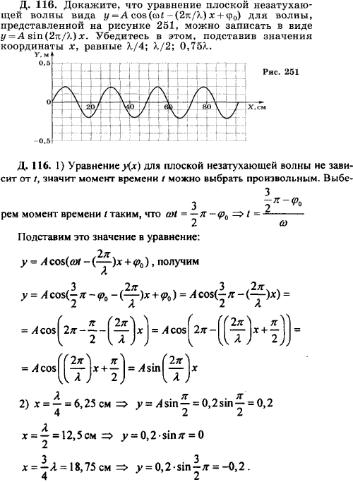 Докажите, что уравнение плоской незатухающей волны вида y=A cos(wt – (2п/л)x + ф0) для волны, представленной на рисун..., Задача 16995, Физика