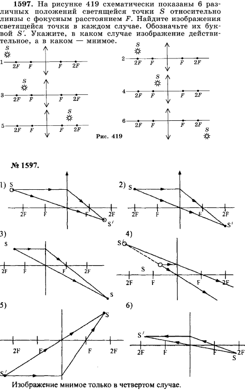 На рисунке схематически показаны 6 различных положений светящейся точки относительно линзы с фокусным расстоянием F. Найдите изобра..., Задача 17765, Физика