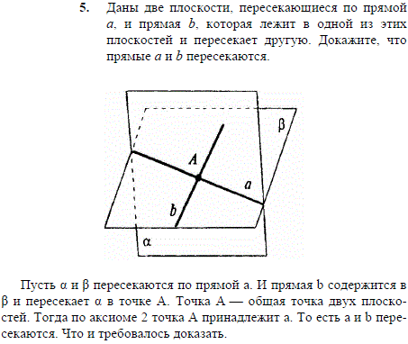 Даны две плоскости, пересекающиеся по прямой а, и прямая b, которая лежит в одной из этих плоскостей и перес..., Задача 1907, Геометрия