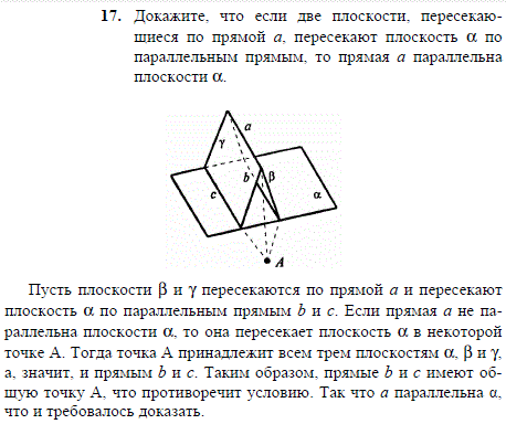 Докажите, что если две плоскости, пересекающиеся по прямой a, пересекают плоскость α по параллел..., Задача 1933, Геометрия