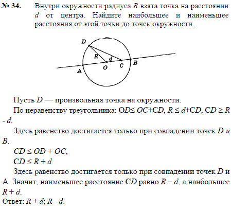 Внутри окружности радиуса R взята точка на расстоянии d от центра. Найдите наибольшее и наименьш..., Задача 2390, Геометрия