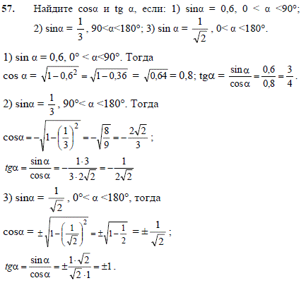 Найдите cos(α) и tg(α), если: sin(α) = 0,6, 0 < α <90°; sin(α) = 1/3, 90< α ..., Задача 2486, Геометрия