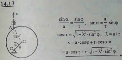 Найти закон движения стержня, если диаметр эксцентрика d=2r, а ось вращения O находится от оси диска C на расстоянии OC=a, ось O..., Задача 3029, Теоретическая механика