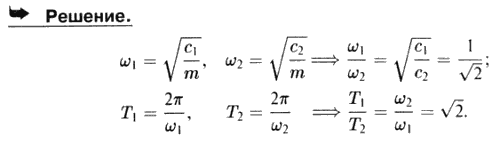 Груз подвесили сначала к пружине с жесткостью c1=2 кН/м, а затем к пружине с жесткостью c2=4 кН/м. Найти отношение част..., Задача 3566, Теоретическая механика
