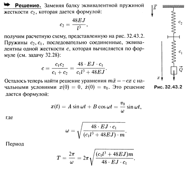 Найти уравнение движения и период колебаний груза Q массы m, подвешенного к пружине с коэффициентом жес..., Задача 3594, Теоретическая механика